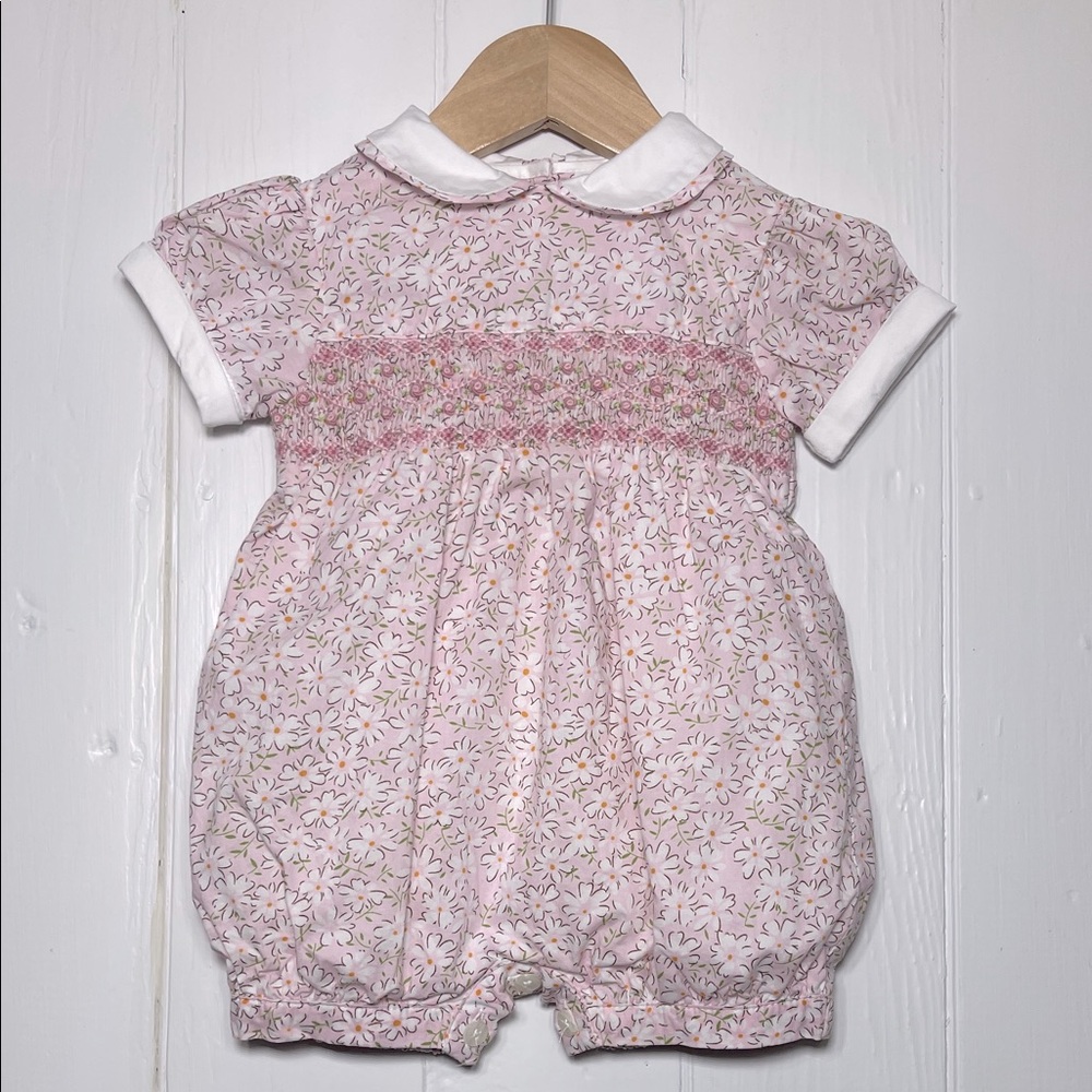 RACHEL RILEY EUC Girls Smocked Floral Peter Pan Collar Romper